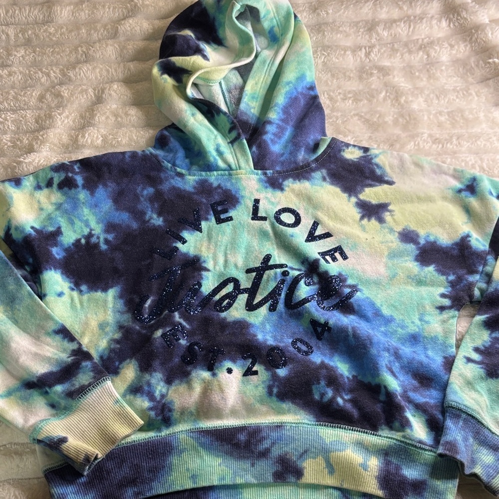 Justice Blue and Green Tie-Dye Hoodie